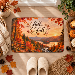 Rustic Fall Season Illustration Bath Mat