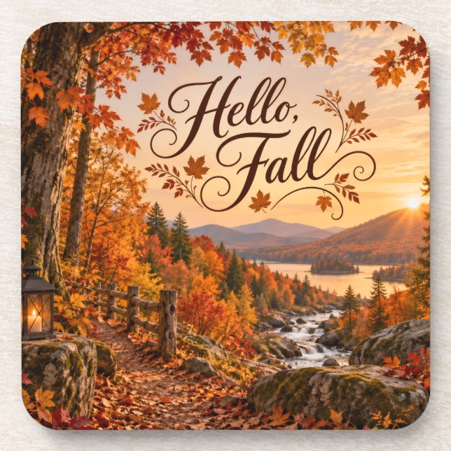 Rustic Fall Season Illustration Coaster (Front)