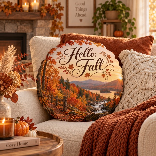 Rustic Fall Season Illustration Round Cushion (Creator Uploaded)