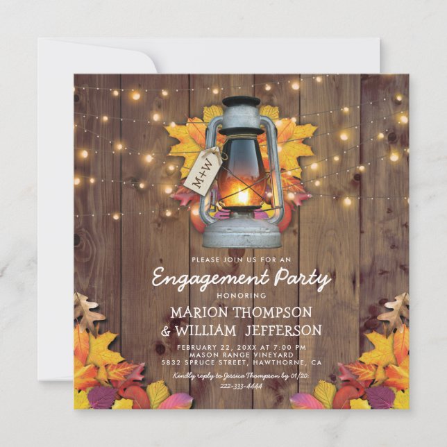 Rustic Fall String Lights Autumn Engagement Party Invitation (Front)
