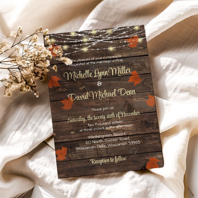 Rustic Fall String Lights Barn Wedding Invitation (Creator Uploaded)