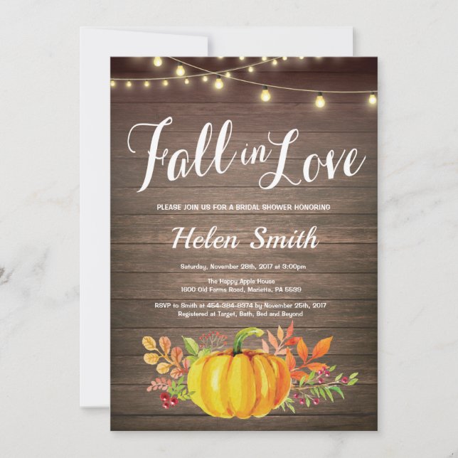 Rustic Fall String Lights Bridal Shower Invitation (Front)