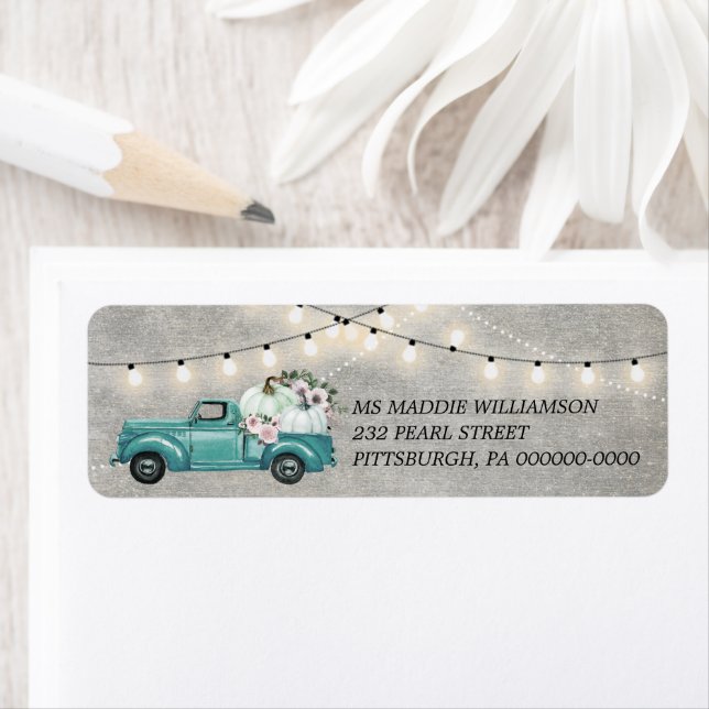Rustic Fall String Lights on Wood Return Address  (Insitu)