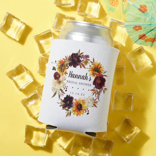 Rustic Fall Sunflower Floral Custom Bridal Shower Can Cooler (In Situ Summer)