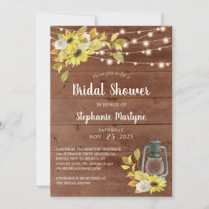 Rustic Fall Sunflower Lantern Lights Bridal Shower Invitation