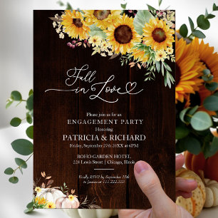 Rustic Fall Sunflower Pumpkin Engagement Party Invitation