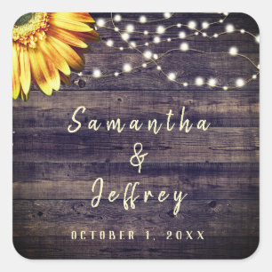 Rustic Fall Sunflower Wedding Favor Square Sticker