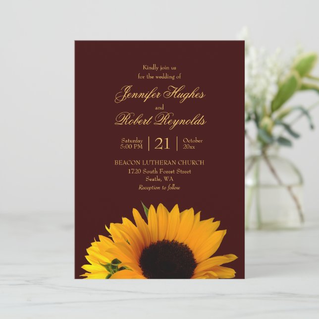 Rustic Fall Sunflower Wedding Invitation (Standing Front)