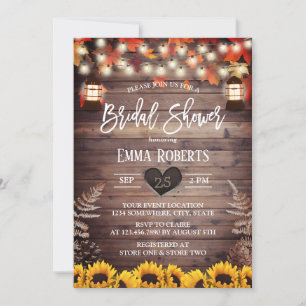 Rustic Fall Sunflowers & Lantern Bridal Shower Invitation