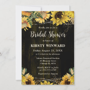 Rustic Fall Sunflowers Wood Lights Bridal Shower Invitation