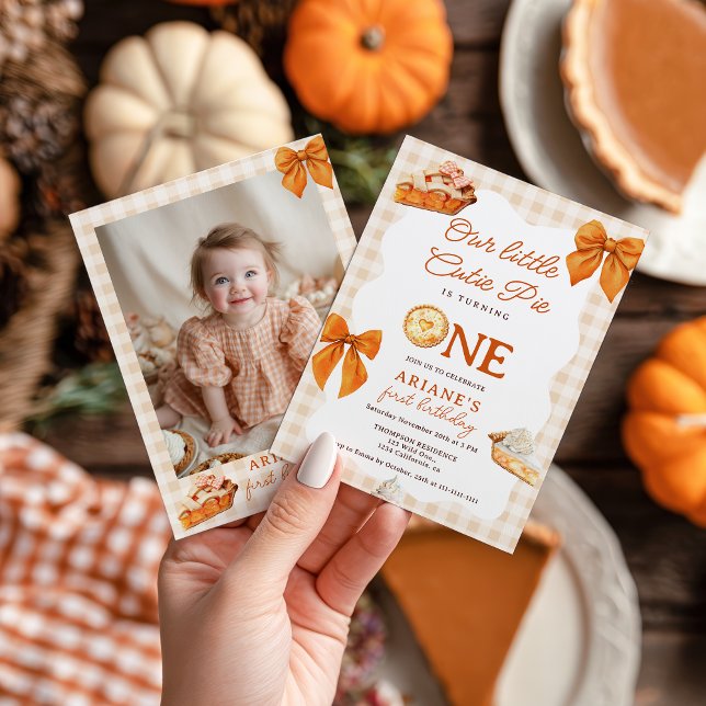 Rustic Fall Sweet Cutie Pie 1st birthday Photo Invitation (Rustic Fall Sweet Cutie Pie 1st birthday Photo Invitation)
