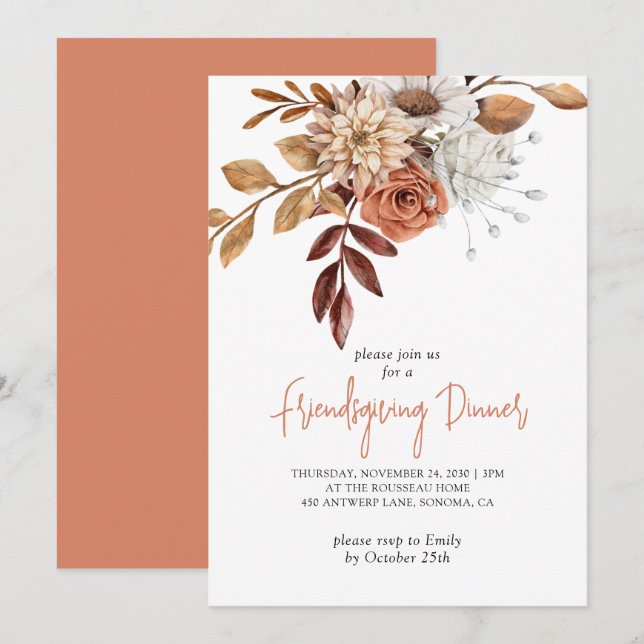 Rustic Fall Terracotta Bisque Floral Friendsgiving Invitation (Front/Back)