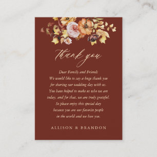 Rustic Fall Terracotta Boho Wedding Thank You Place Card
