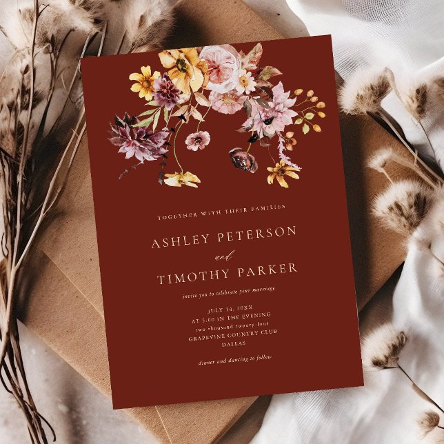 Rustic Fall Terracotta Floral Boho Wedding Invitation (Creator Uploaded)