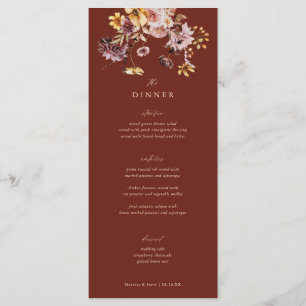 Rustic Fall Terracotta Floral Wedding Dinner Menu