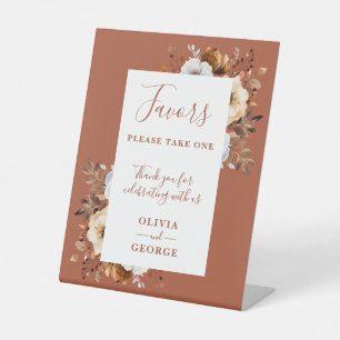 Rustic Fall Terracotta Floral Wedding Favours Pedestal Sign