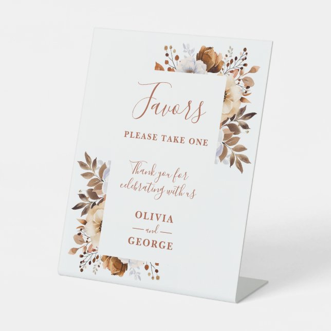 Rustic Fall Terracotta Floral Wedding Favours Pedestal Sign (Front)