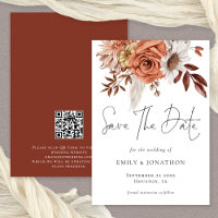 Rustic Fall Terracotta Florals QR Code Wedding