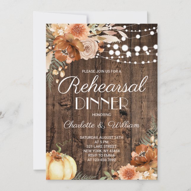 Rustic Fall Terracotta Pumpkin Rehearsal Dinner Invitation (Front)