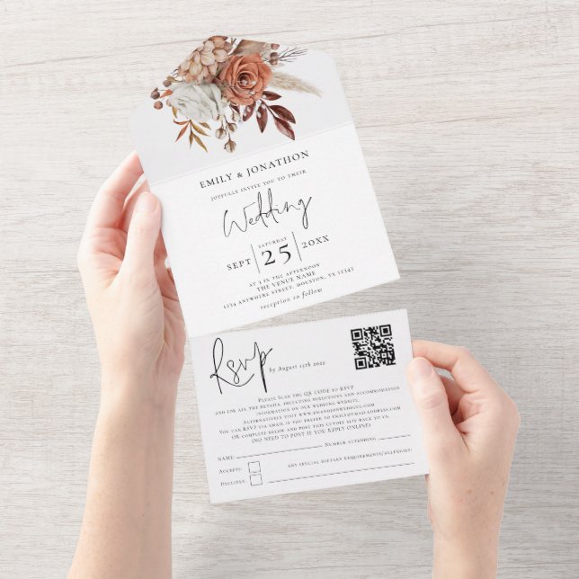 Rustic Fall Terracotta Rust Florals All In One Invitation (Tearaway)