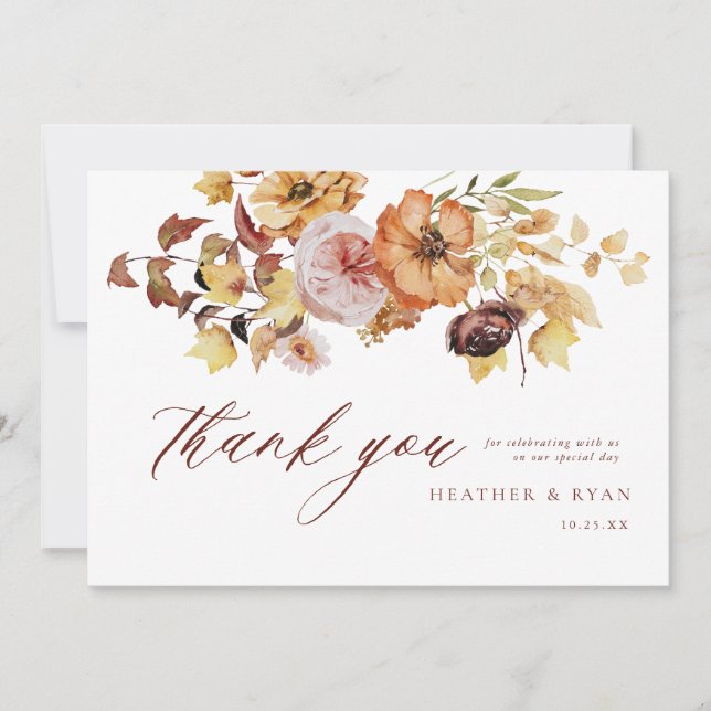Rustic Fall Terracotta Wedding Thank You Flat Card (Front)