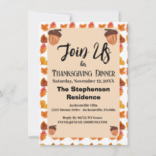 Rustic Fall Theme Thanksgiving Dinner Party  Invitation