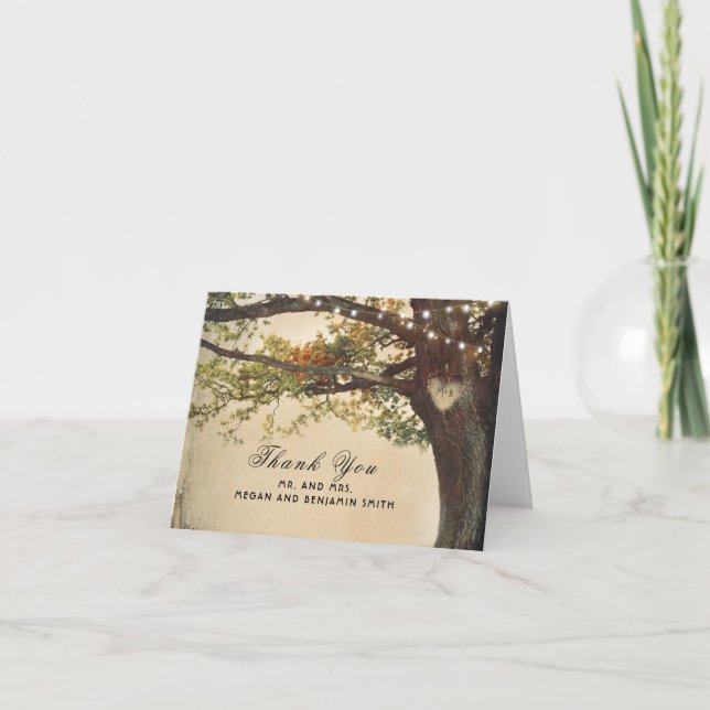 Rustic Fall Tree Lights Wedding Thank You (Front)