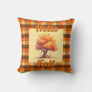 Rustic Fall Tree Plaid Farmhouse Home Decor Cushion