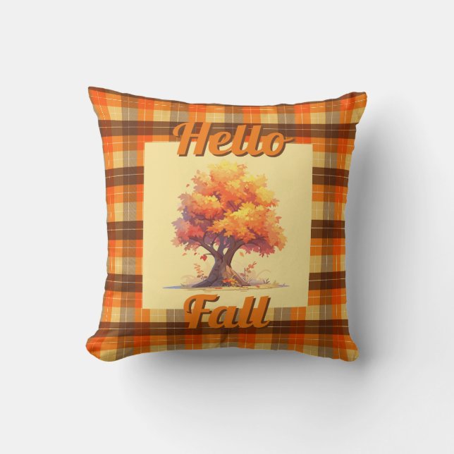 Rustic Fall Tree Plaid Farmhouse Home Decor Cushion (Front)