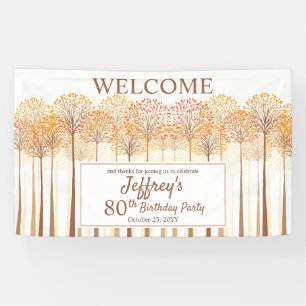 Rustic Fall Trees Terracotta 80th Birthday Party Banner