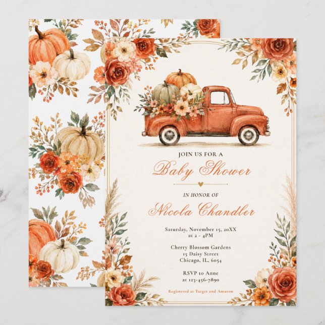 Rustic Fall Truck Baby Shower Invitation (Front/Back)
