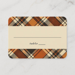 Rustic Fall Vibes Burnt Orange Plaid Print Autumn Place Card
