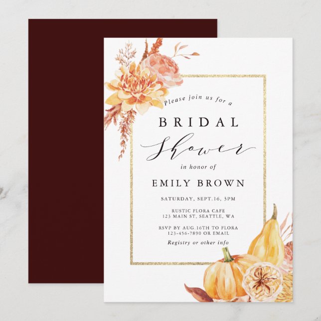 Rustic Fall Watercolor Floral Bridal Shower Invitation (Front/Back)