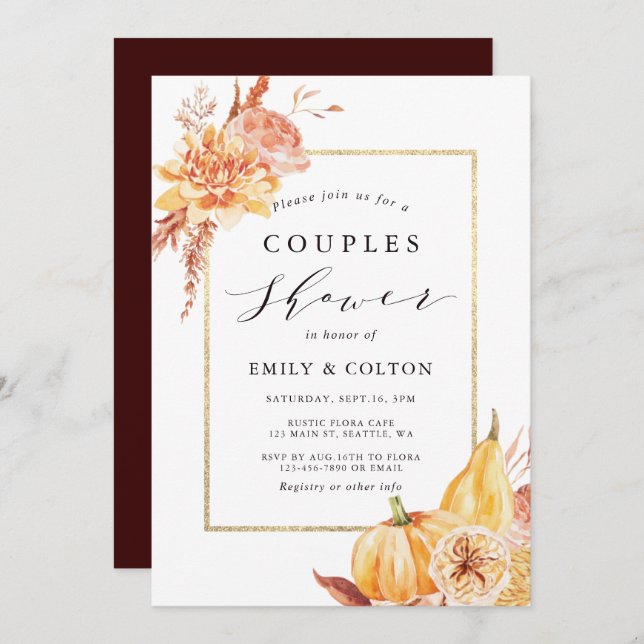Rustic Fall Watercolor Floral Couples Shower Invitation (Front/Back)