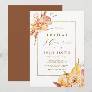 Rustic Fall Watercolor Floral Gold Bridal Shower  Invitation