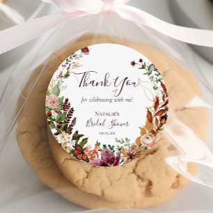 Rustic Fall Watercolor Floral & Greenery Thank You Classic Round Sticker