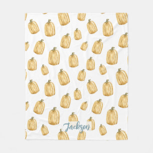 Rustic Fall Watercolor Orange Pumpkin  Fleece Blanket