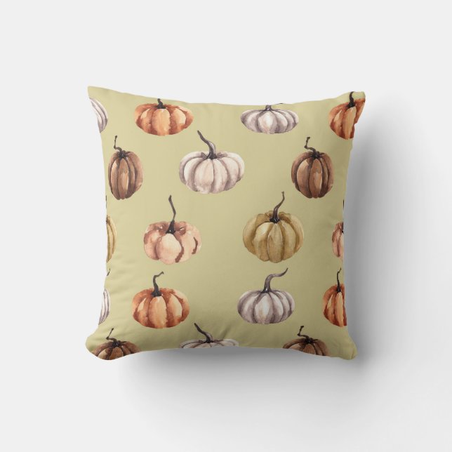 Rustic Fall Watercolor Pumpkins Throw Pillow (Front)