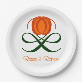 Rustic Fall Wedding Abstract Pumpkin Autumn Design Paper Plate
