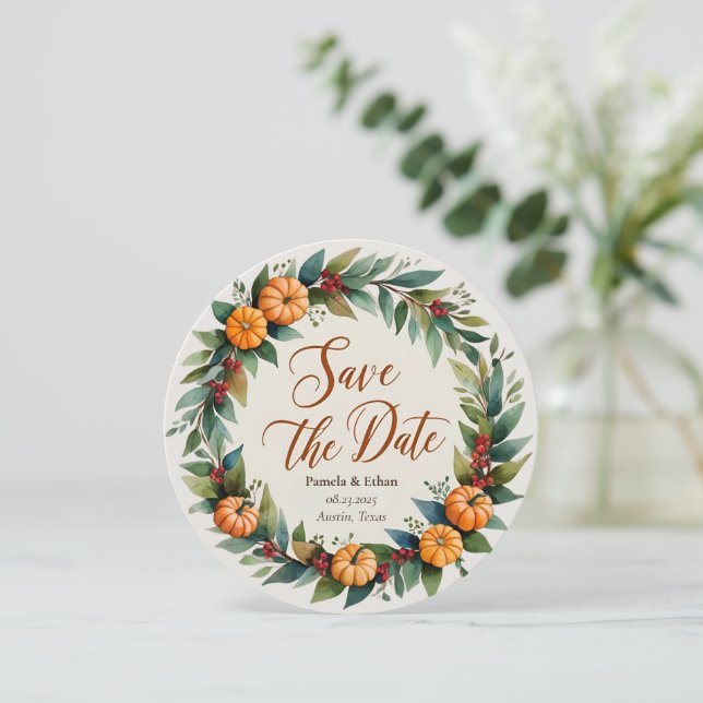 Rustic Fall Wedding Announcement Save the Date (Standing Front)