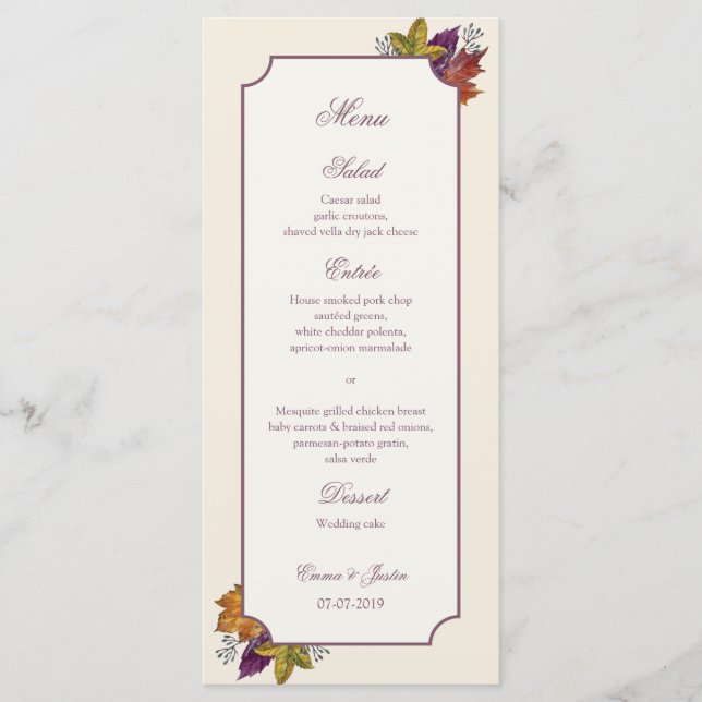 Rustic Fall Wedding Autumn Leaves Rackcard Menu (Front)