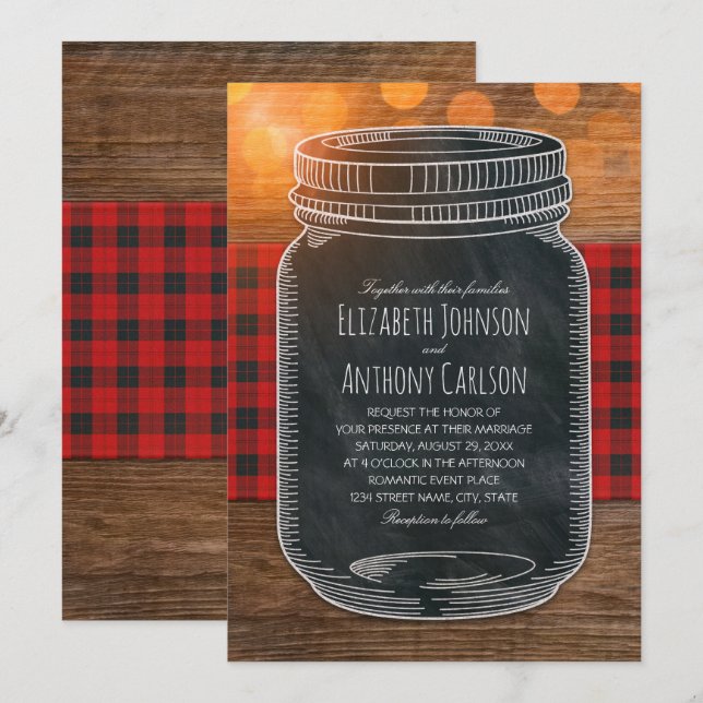 Rustic Fall Wedding Country Mason Jar Invitation (Front/Back)