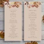 Rustic Fall Wedding Programme<br><div class="desc">This elegant wedding program features hand-painted watercolor burnt orange and terracotta leaves,  cream and beige dahlias,  and beautiful rust-coloured roses on a taupe background. Find matching items in the Taupe Autumn Romance Collection.</div>