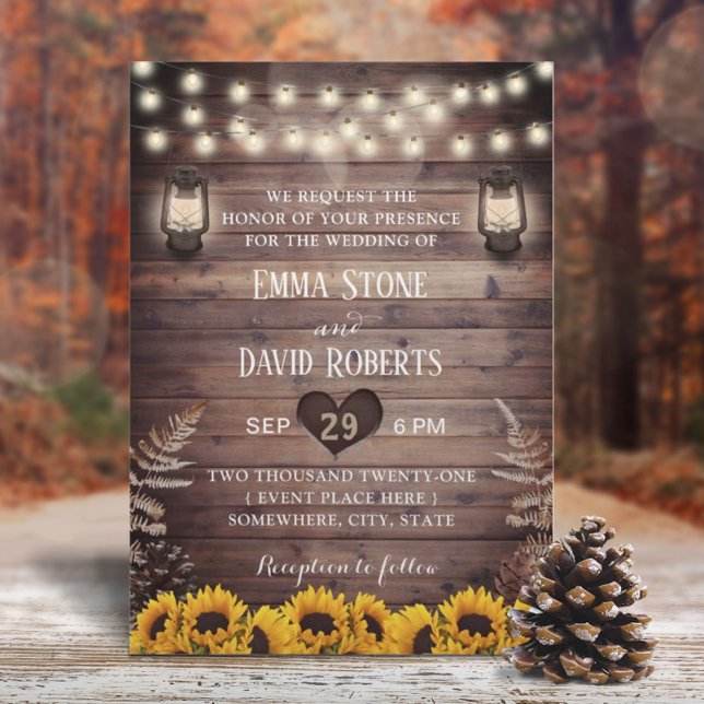 Rustic Fall Wedding Sunflowers & Vintage Lanterns Invitation (Creator Uploaded)