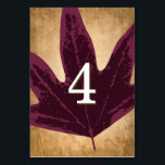 Rustic Fall Wedding Theme | Table Card Numbers<br><div class="desc">Here are custom table card numbers that you can personalise for your rustic fall wedding theme... Each card is designed with a unique hand painted autumn leaf atop of an old, worn out parchment paper texture. Many table numbers with different autumn coloured leaves are available in this rustic fall themed...</div>