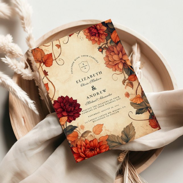 Rustic Fall Wedding Vintage Floral Autumn Design Invitation (Creator Uploaded)