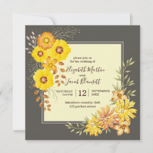 Rustic Fall Wedding Yellow Wild Roses, old sage Invitation