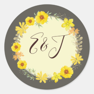 Rustic Fall Wedding Yellow Wild Roses, sage Classic Round Sticker