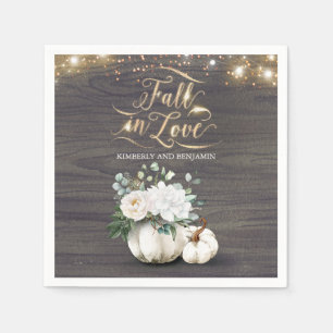 Rustic Fall White Floral Pumpkin Wedding Napkin