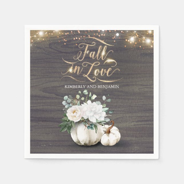 Rustic Fall White Floral Pumpkin Wedding Napkin (Front)